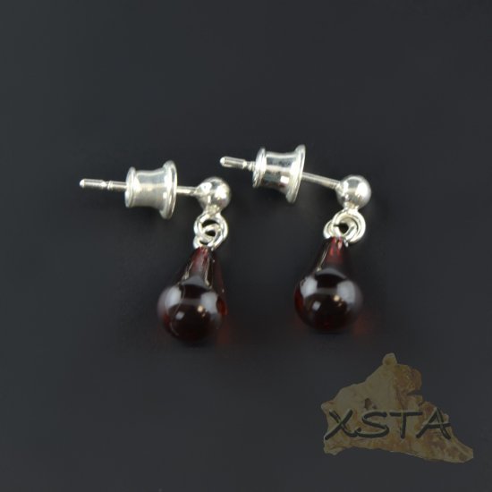 Drop shape amber earrings cherry color